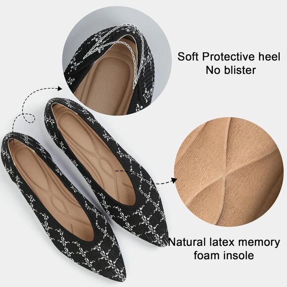 Women's Flats Shoes Pointed Toe Ballet Comfortable Dressy Slip On Stripe Black - Picture 2 of 6
